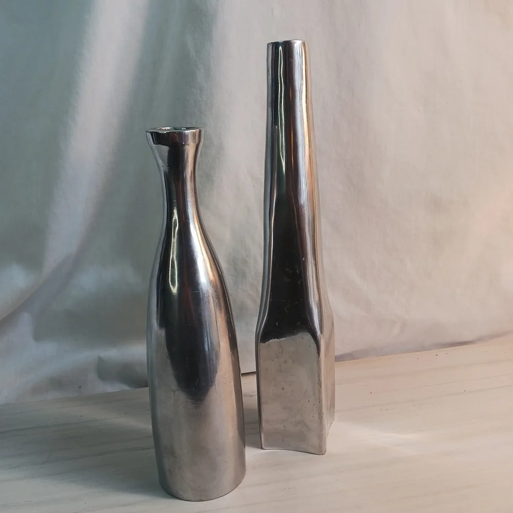 Aluminum Candlestick Bottle Decor Shiny Silver Minimalist